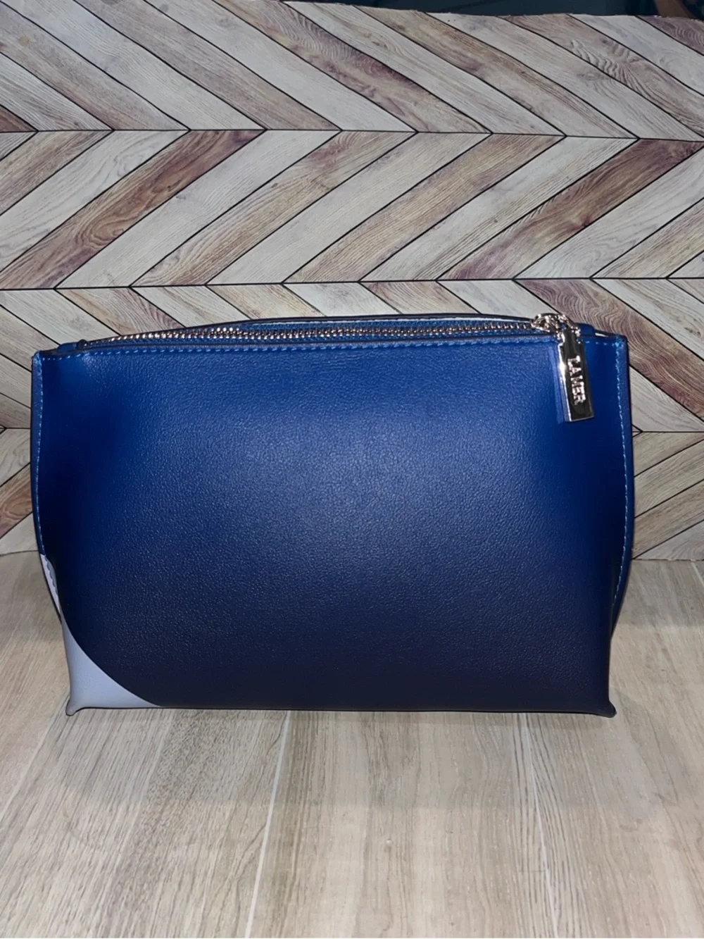 La Mer ombré Blue faux Leather Cosmetic makeup bag pouch